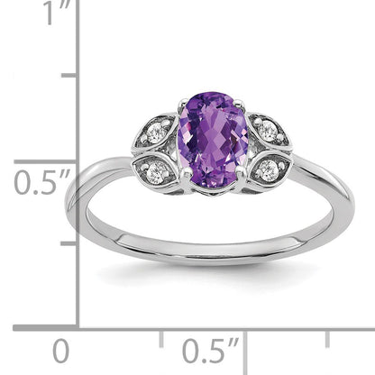 14k White Gold 7x5 Oval Amethyst and 1/20 carat Diamond Ring