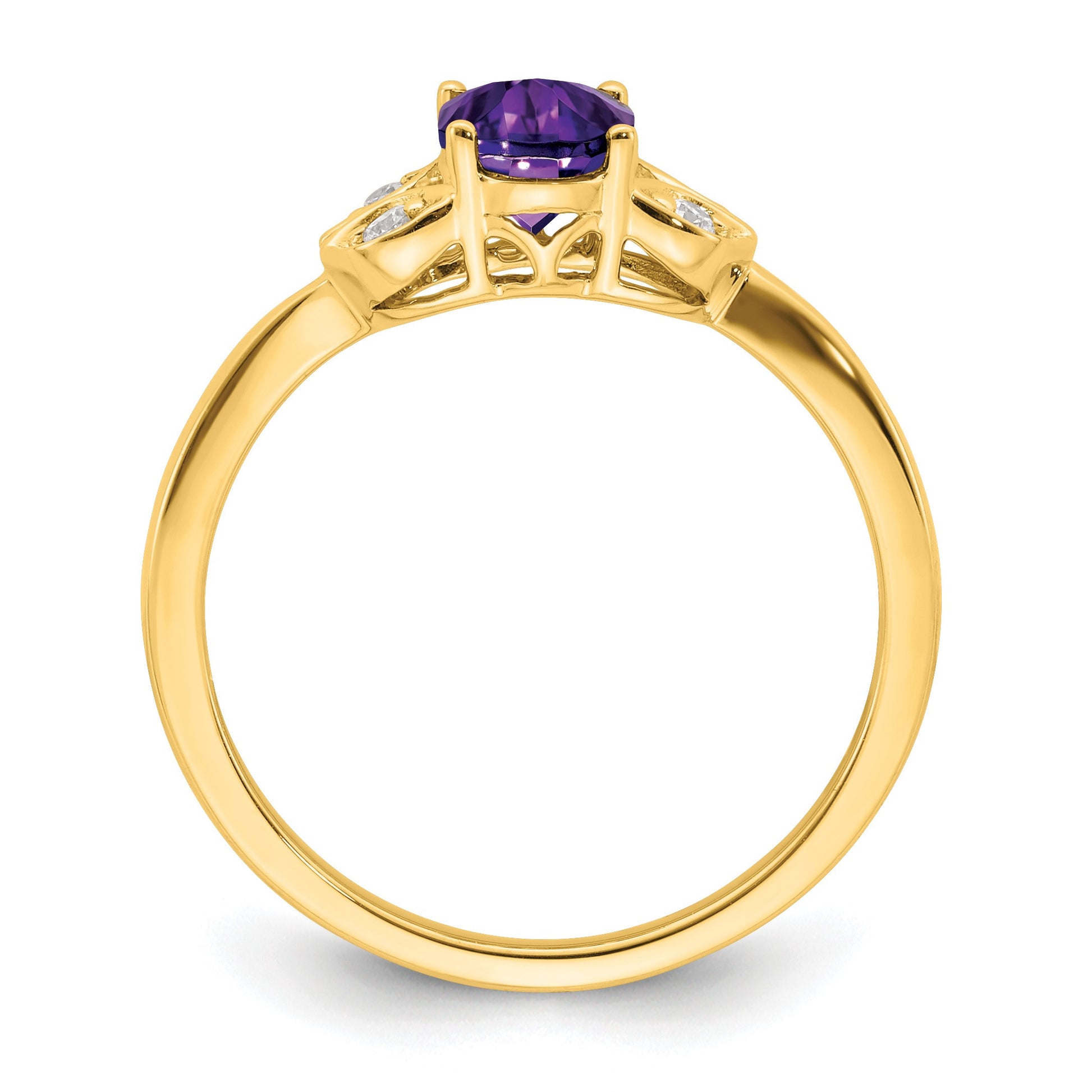 14k 7x5 Oval Amethyst and 1/20 carat Diamond Ring