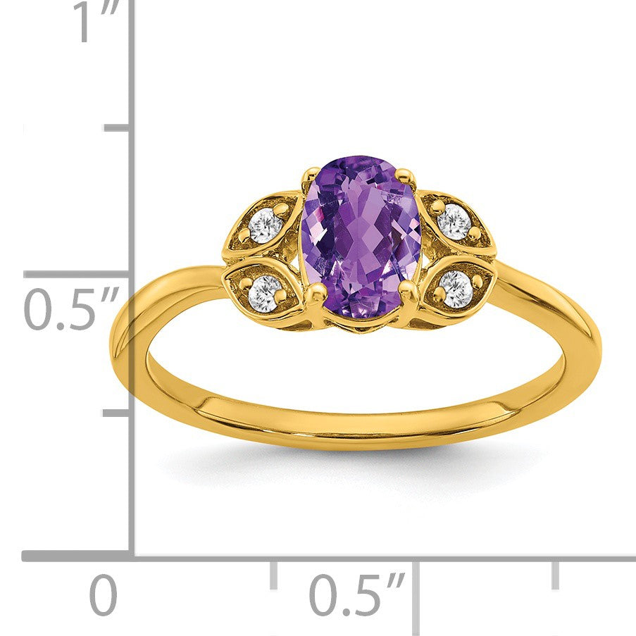 14k 7x5 Oval Amethyst and 1/20 carat Diamond Ring