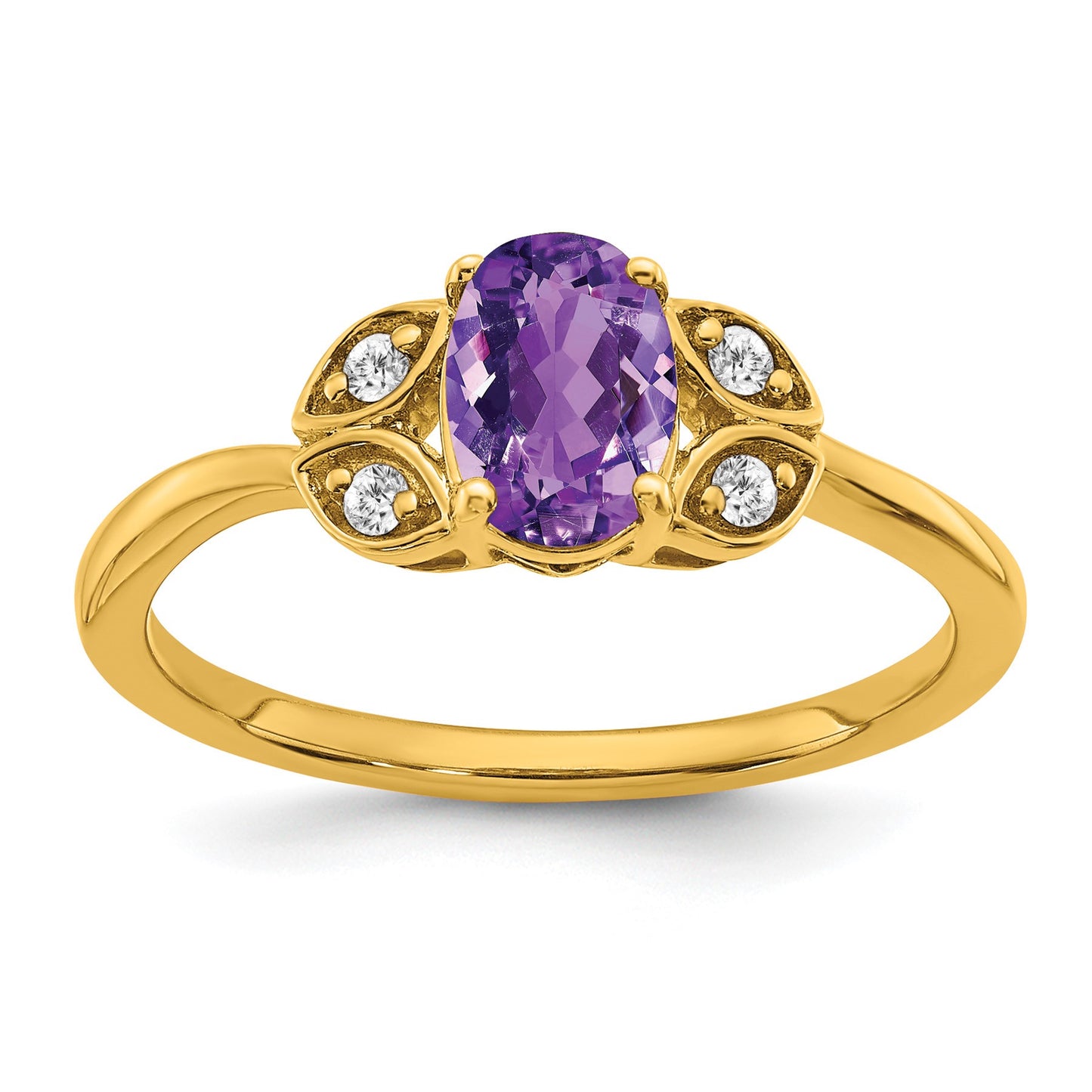 14k 7x5 Oval Amethyst and 1/20 carat Diamond Ring