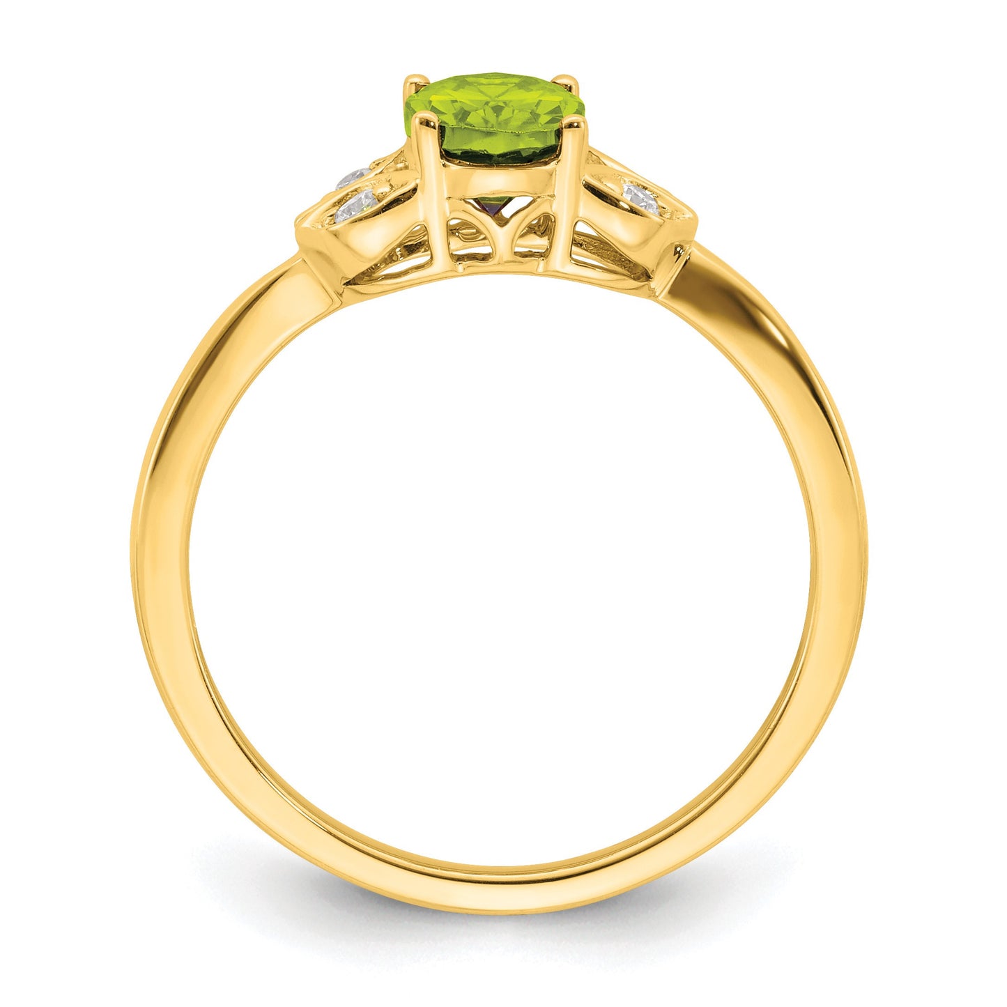 14k 7x5 Oval Peridot and 1/20 carat Diamond Ring