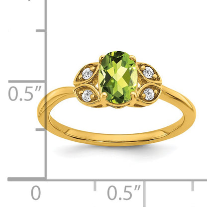 14k 7x5 Oval Peridot and 1/20 carat Diamond Ring