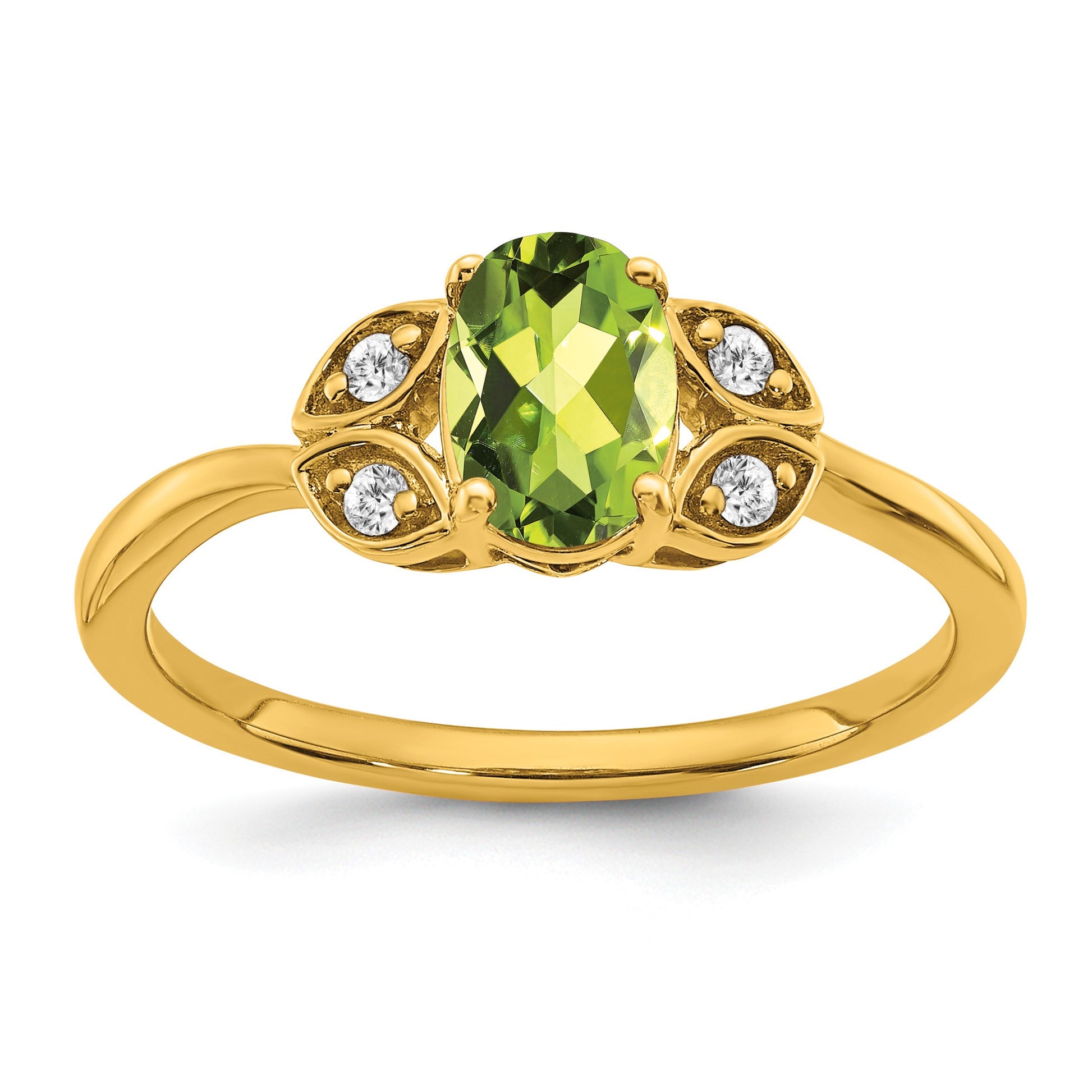14k 7x5 Oval Peridot and 1/20 carat Diamond Ring