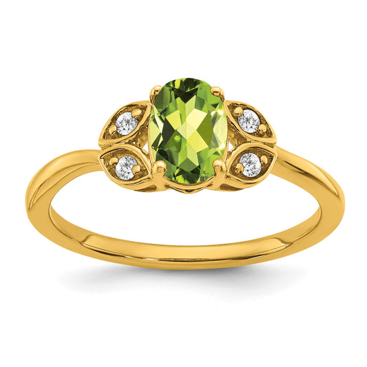 14k 7x5 Oval Peridot and 1/20 carat Diamond Ring