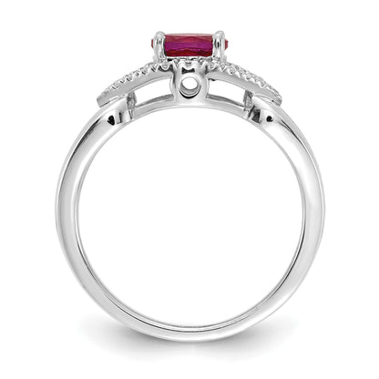 14k White Gold East-West 6x4mm Oval Ruby and 1/8 carat Diamond Ring