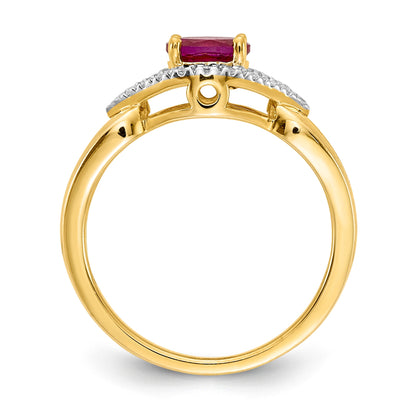 14k East-West 6x4mm Oval Ruby and 1/8 carat Diamond Ring