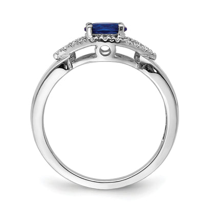 14k White Gold East-West 6x4mm Oval Blue Sapphire and 1/8 carat Diamond Ring