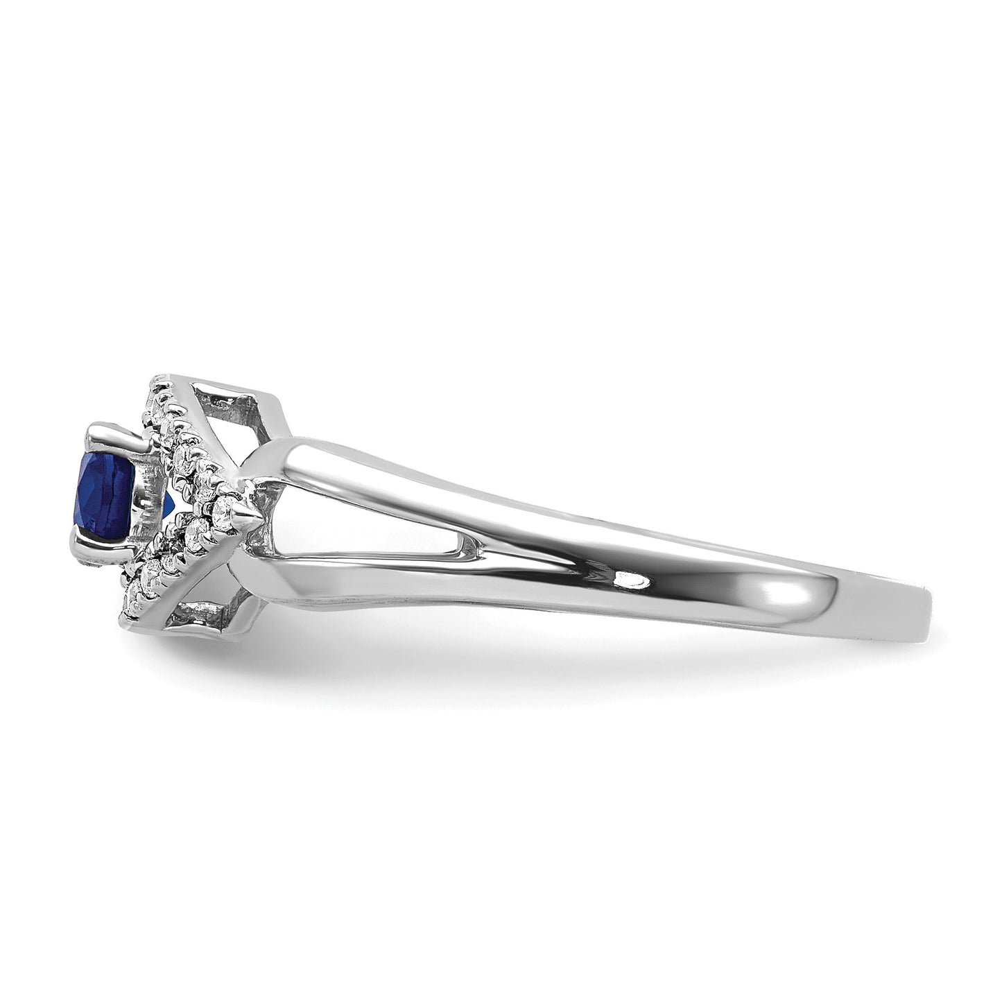 14k White Gold East-West 6x4mm Oval Blue Sapphire and 1/8 carat Diamond Ring
