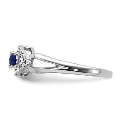 14k White Gold East-West 6x4mm Oval Blue Sapphire and 1/8 carat Diamond Ring