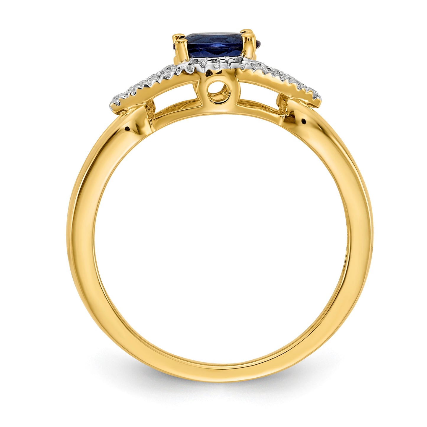 14k East-West 6x4mm Oval Blue Sapphire and 1/8 carat Diamond Ring
