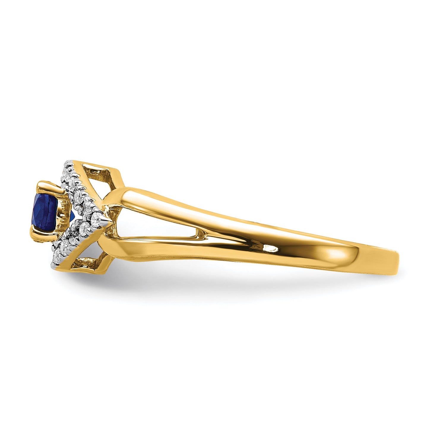 14k East-West 6x4mm Oval Blue Sapphire and 1/8 carat Diamond Ring