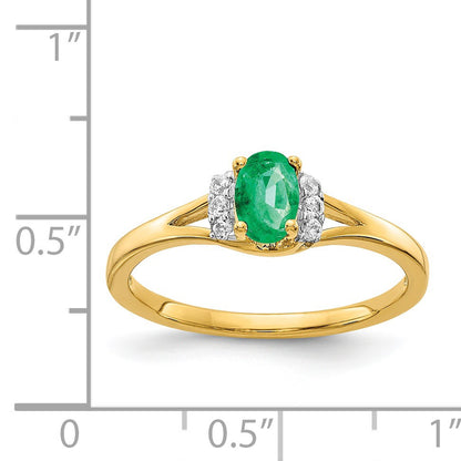 14k 1/15 carat Diamond and 6x4mm Oval Emerald Ring