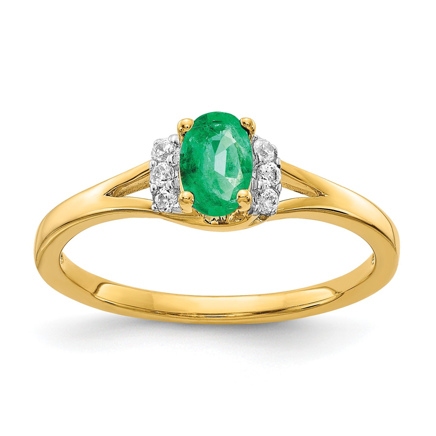 14k 1/15 carat Diamond and 6x4mm Oval Emerald Ring