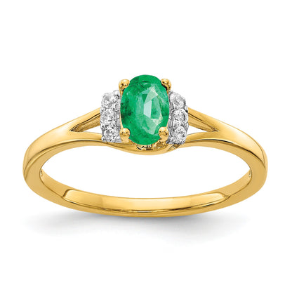 14k 1/15 carat Diamond and 6x4mm Oval Emerald Ring