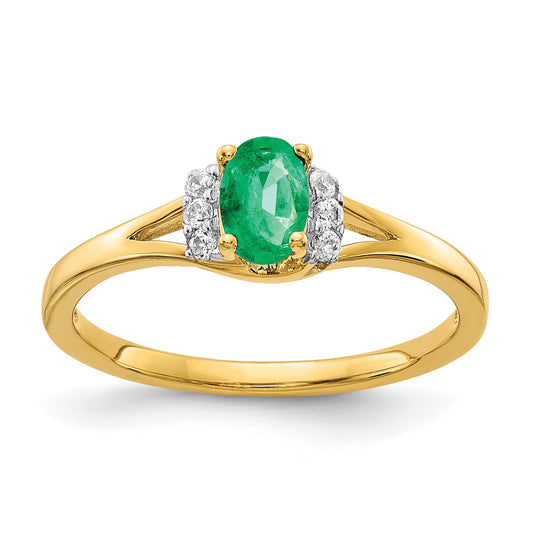 14k 1/15 carat Diamond and 6x4mm Oval Emerald Ring