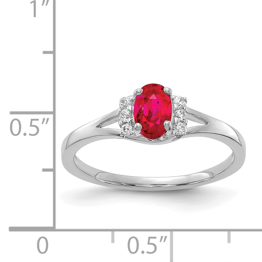14k White Gold 1/15 carat Diamond and 6x4mm Oval Ruby Ring