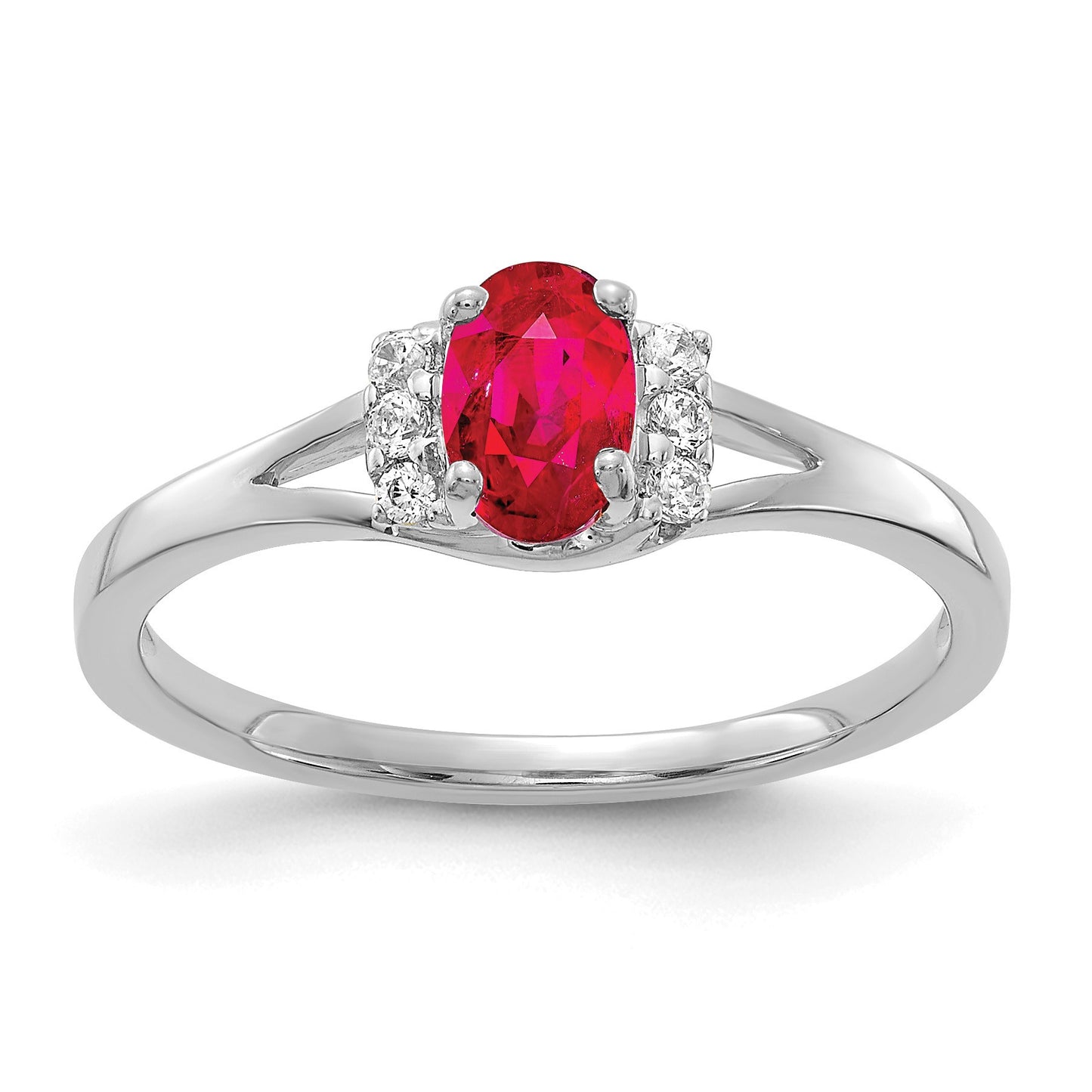 14k White Gold 1/15 carat Diamond and 6x4mm Oval Ruby Ring