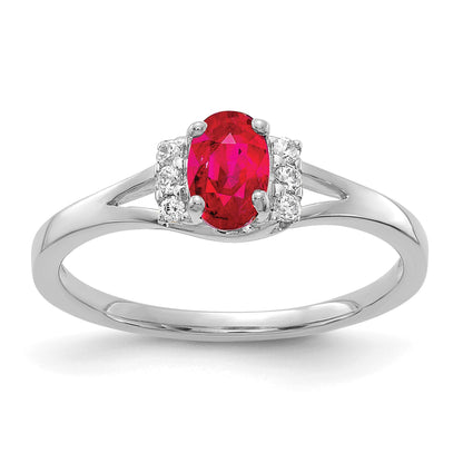 14k White Gold 1/15 carat Diamond and 6x4mm Oval Ruby Ring