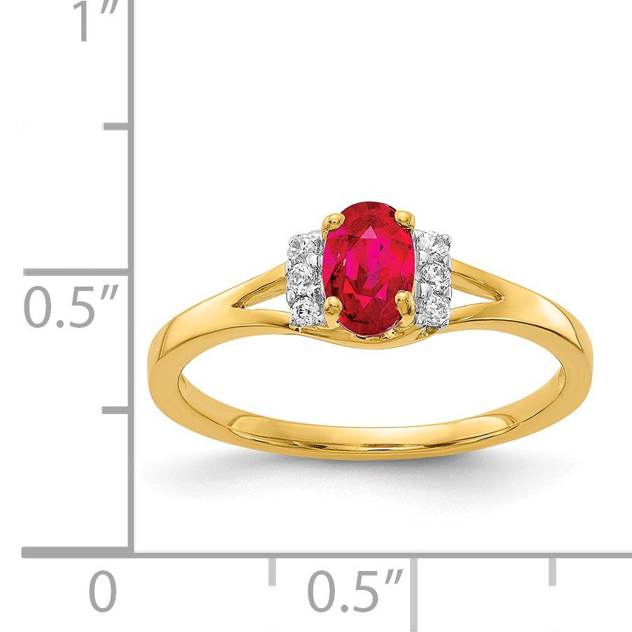 14k 1/15 carat Diamond and 6x4mm Oval Ruby Ring