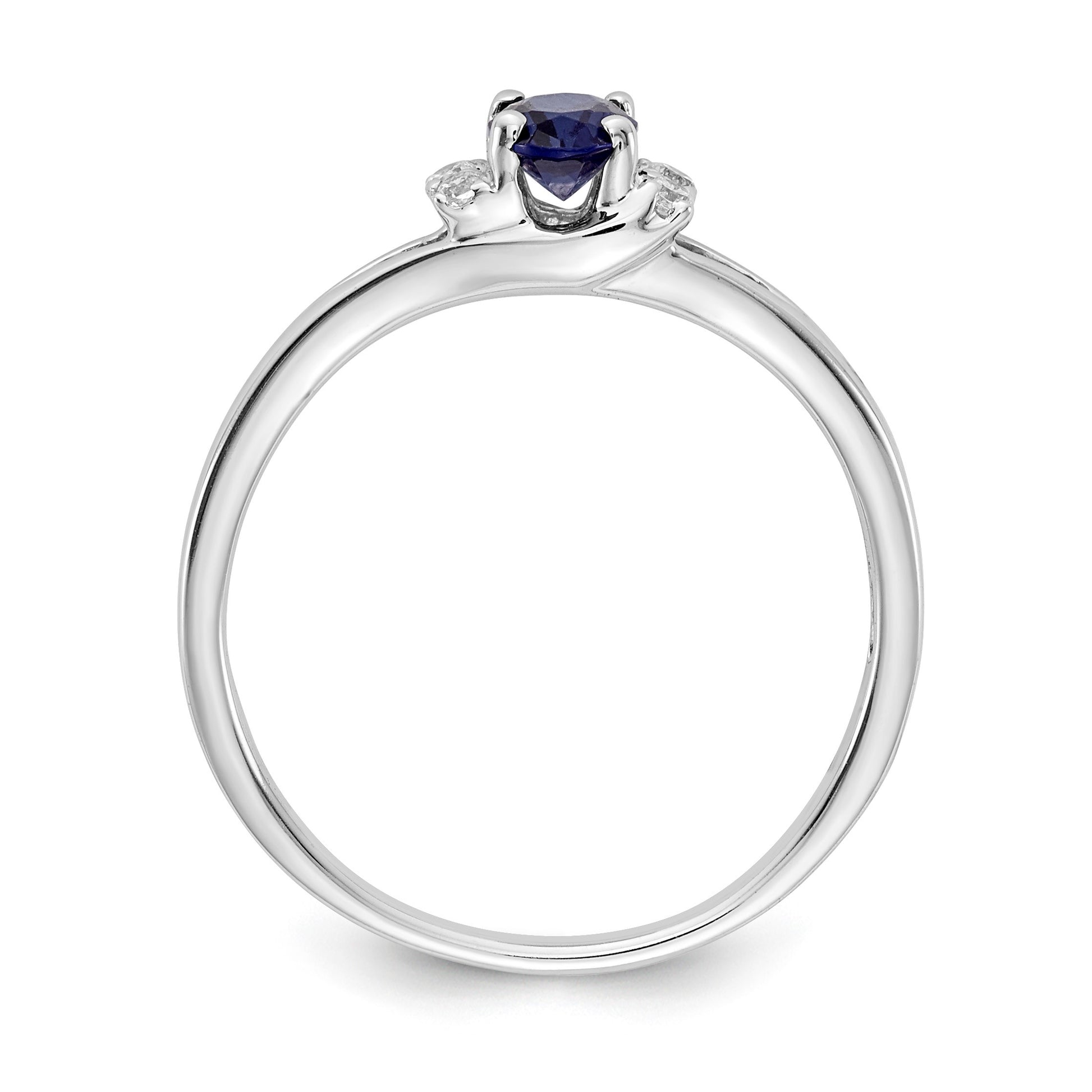 14k White Gold 1/15 carat Diamond and 6x4mm Oval Blue Sapphire Ring