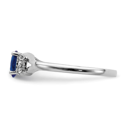 14k White Gold 1/15 carat Diamond and 6x4mm Oval Blue Sapphire Ring