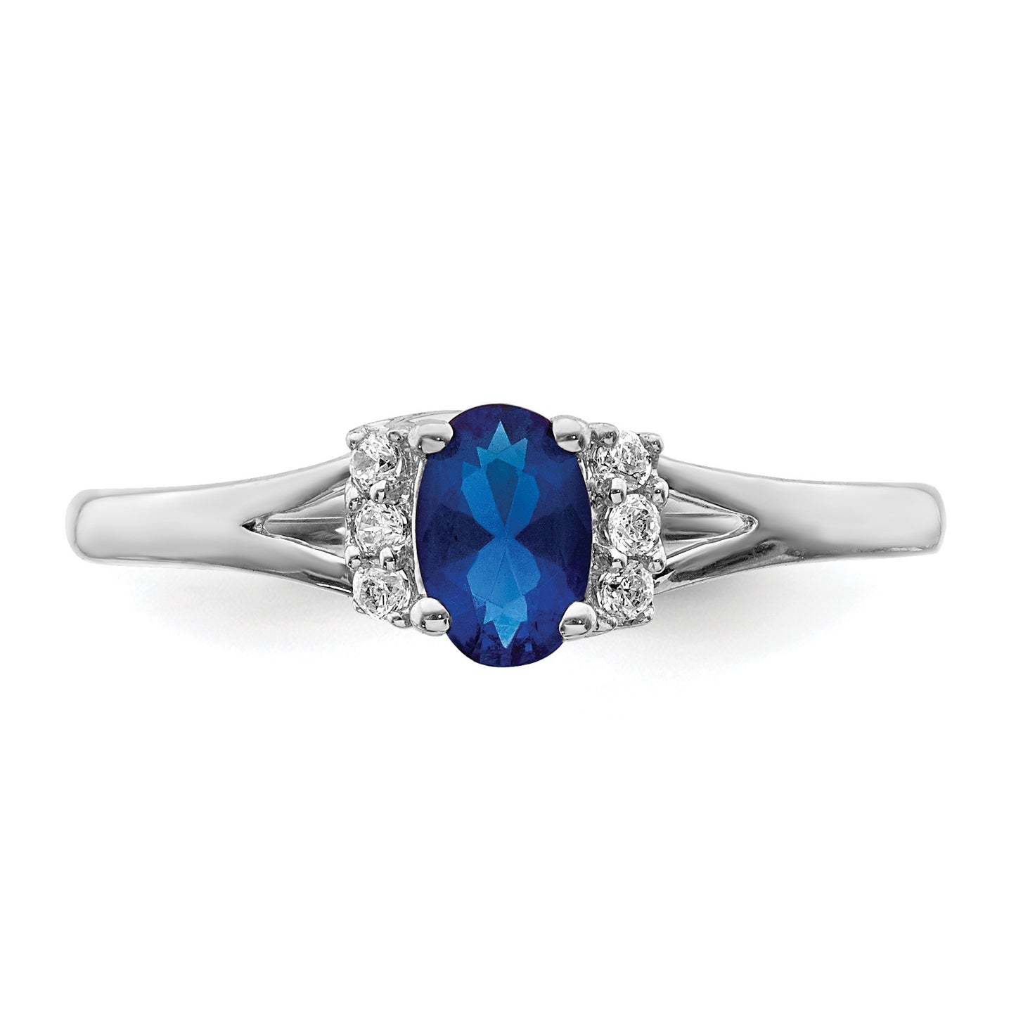 14k White Gold 1/15 carat Diamond and 6x4mm Oval Blue Sapphire Ring