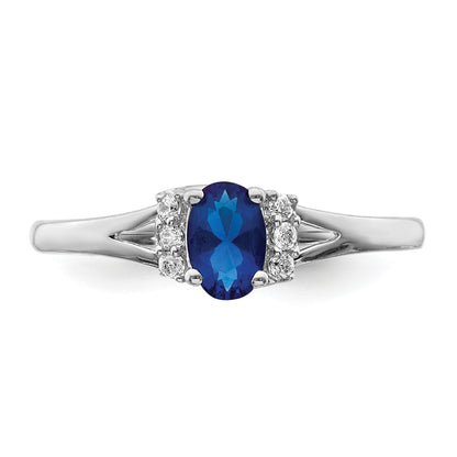 14k White Gold 1/15 carat Diamond and 6x4mm Oval Blue Sapphire Ring