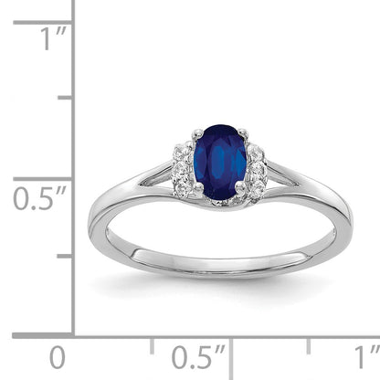 14k White Gold 1/15 carat Diamond and 6x4mm Oval Blue Sapphire Ring
