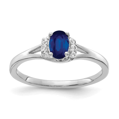 14k White Gold 1/15 carat Diamond and 6x4mm Oval Blue Sapphire Ring