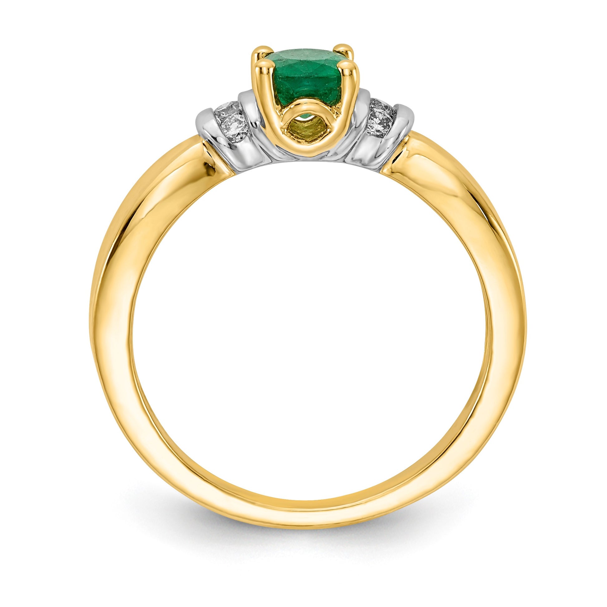 14k and White Rhodium 1/10 carat Diamond and 7x5mm Oval Emerald Ring