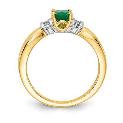 14k and White Rhodium 1/10 carat Diamond and 7x5mm Oval Emerald Ring