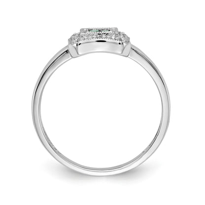14k White Gold Square Design Emerald Cluster and 1/8 carat Diamond Ring