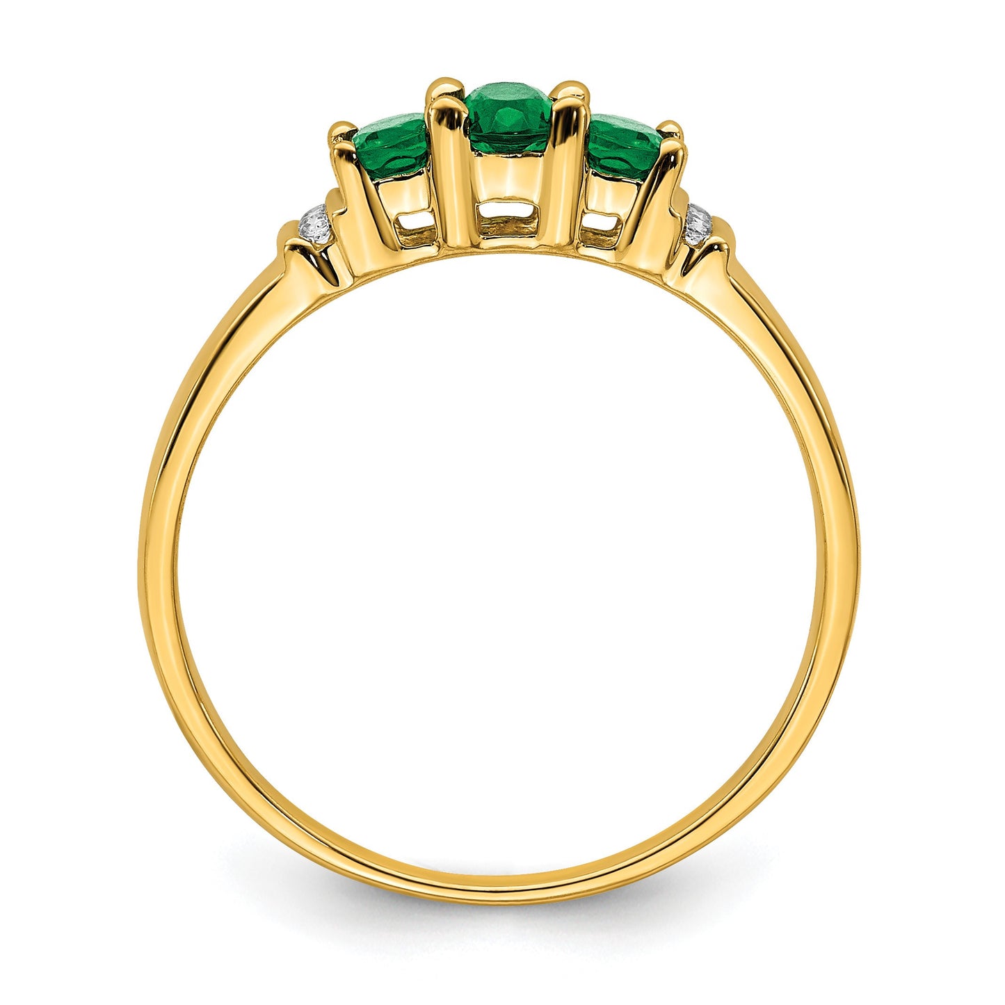 14k Polished Triple Emerald and Diamond 3-stone Ring