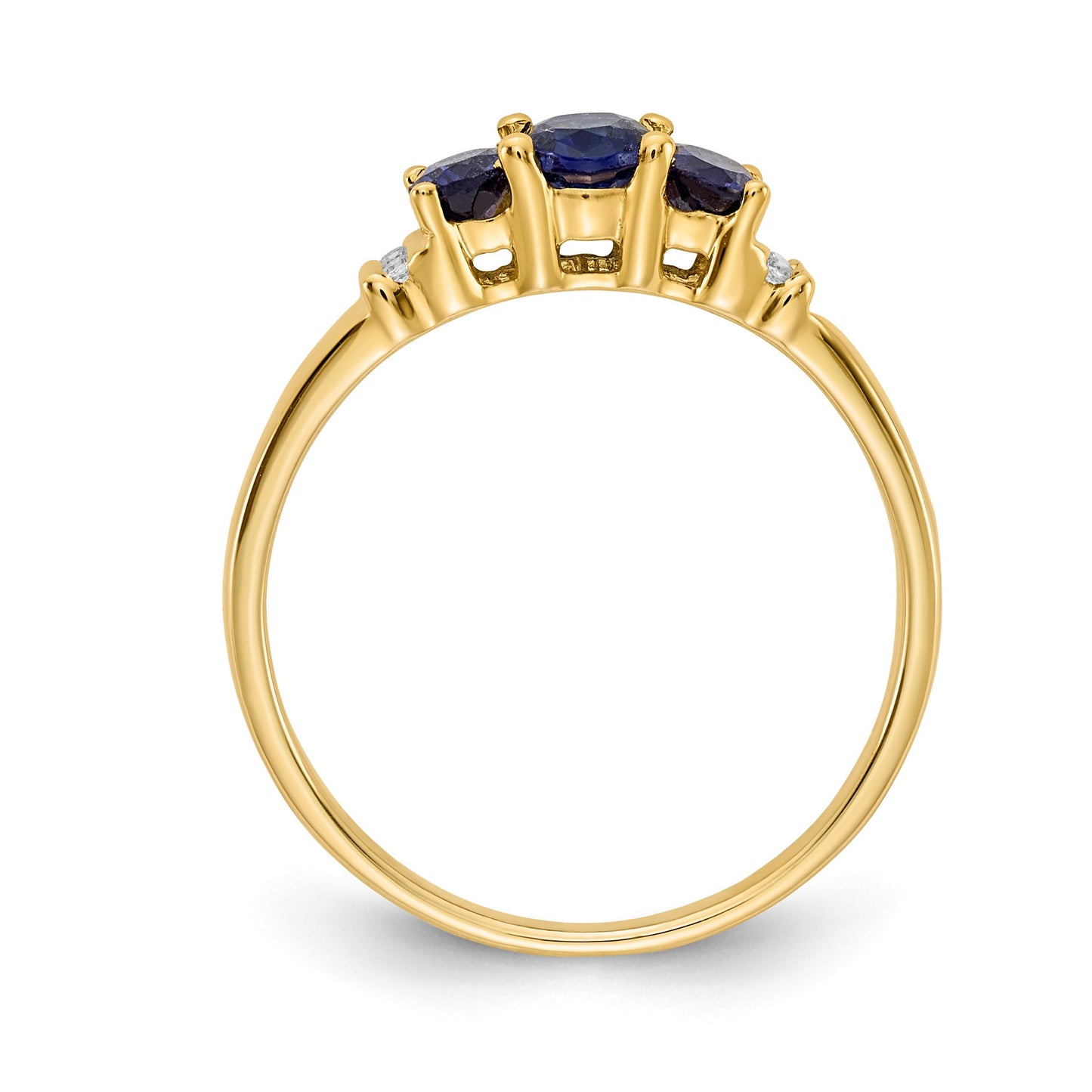 14k Polished Triple Blue Sapphire and Diamond 3-stone Ring