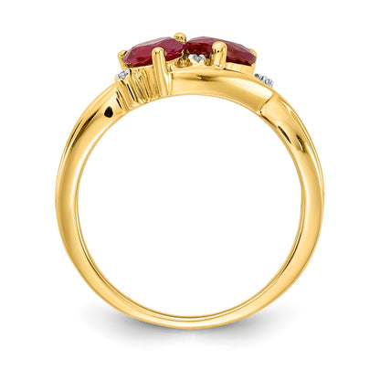 14k 5mm and 6mm Lab-Created Ruby and Diamond Double Heart Ring