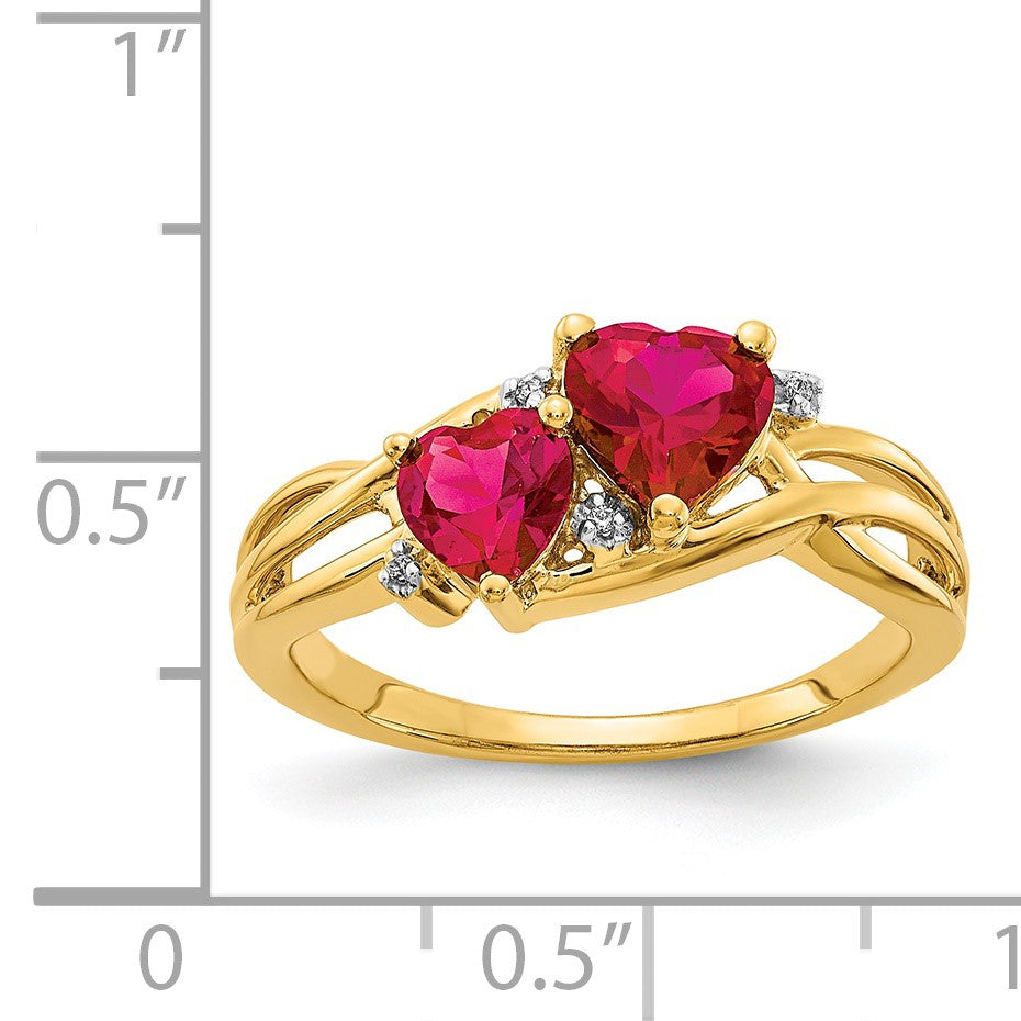 14k 5mm and 6mm Lab-Created Ruby and Diamond Double Heart Ring
