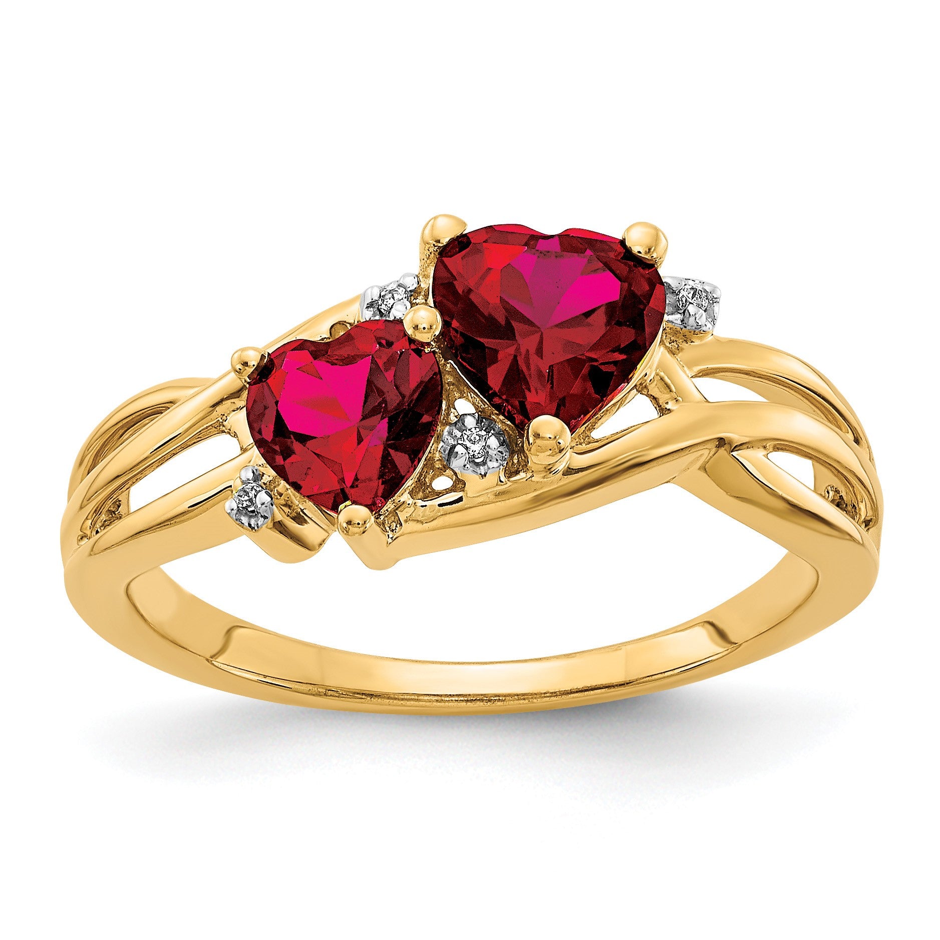 14k 5mm and 6mm Lab-Created Ruby and Diamond Double Heart Ring
