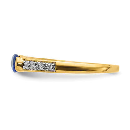 14k Oval East-West Blue Sapphire and 1/15 carat Diamond Ring