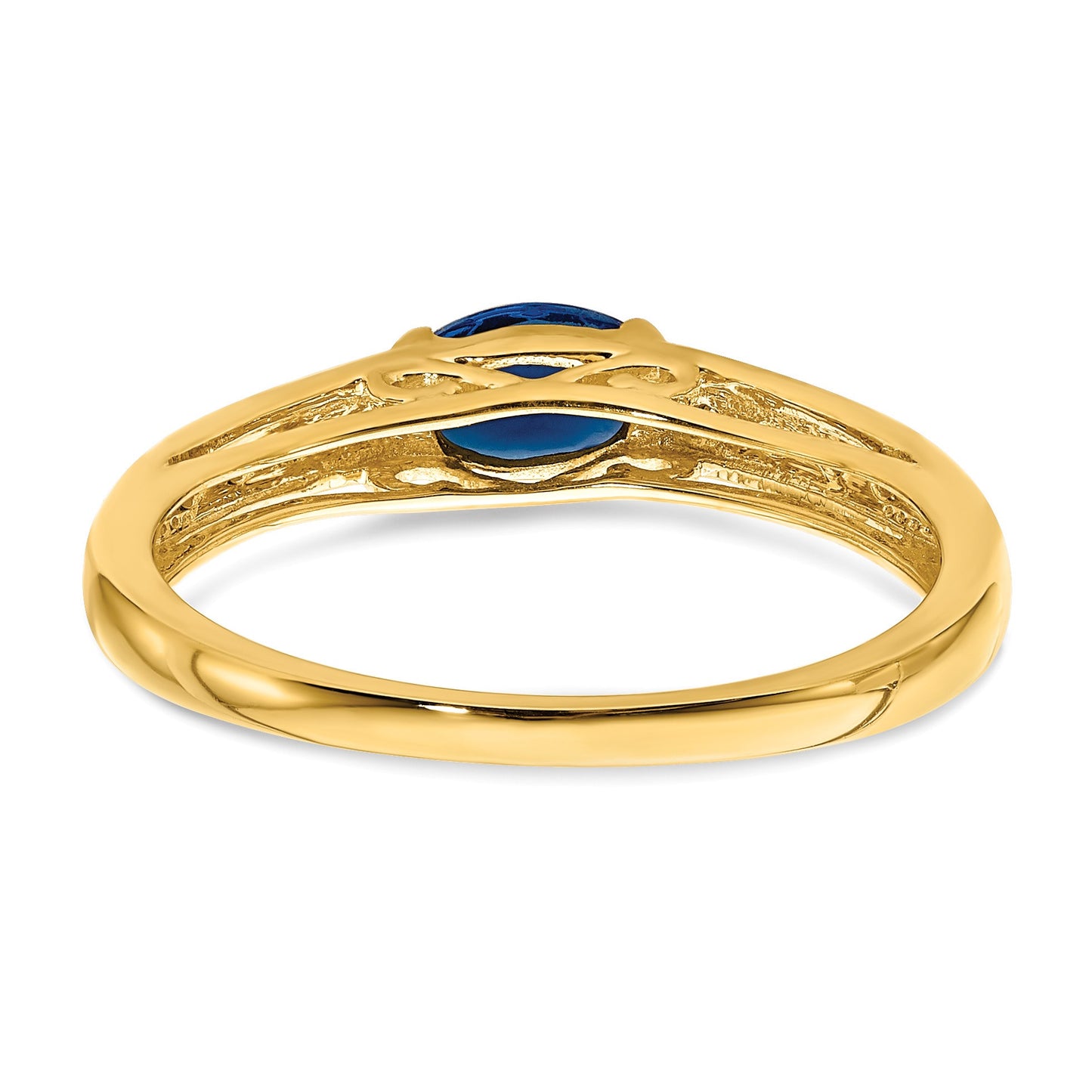 14k Oval East-West Blue Sapphire and 1/15 carat Diamond Ring