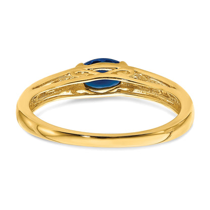 14k Oval East-West Blue Sapphire and 1/15 carat Diamond Ring