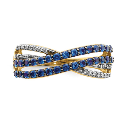 14k Blue Sapphire and 1/15 carat Diamond 4-Row Ring