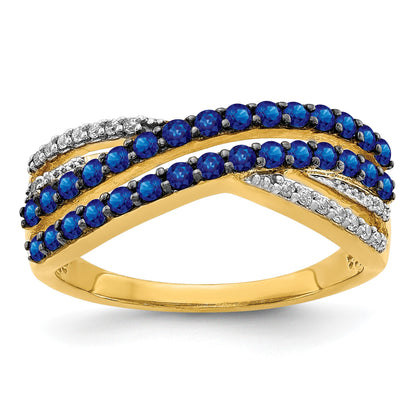 14k Blue Sapphire and 1/15 carat Diamond 4-Row Ring