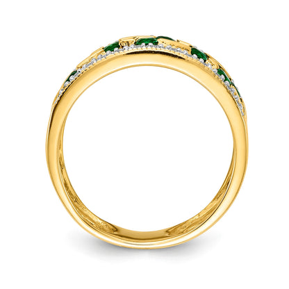 14k Round Emerald and 1/8 carat Diamond Fancy Ring