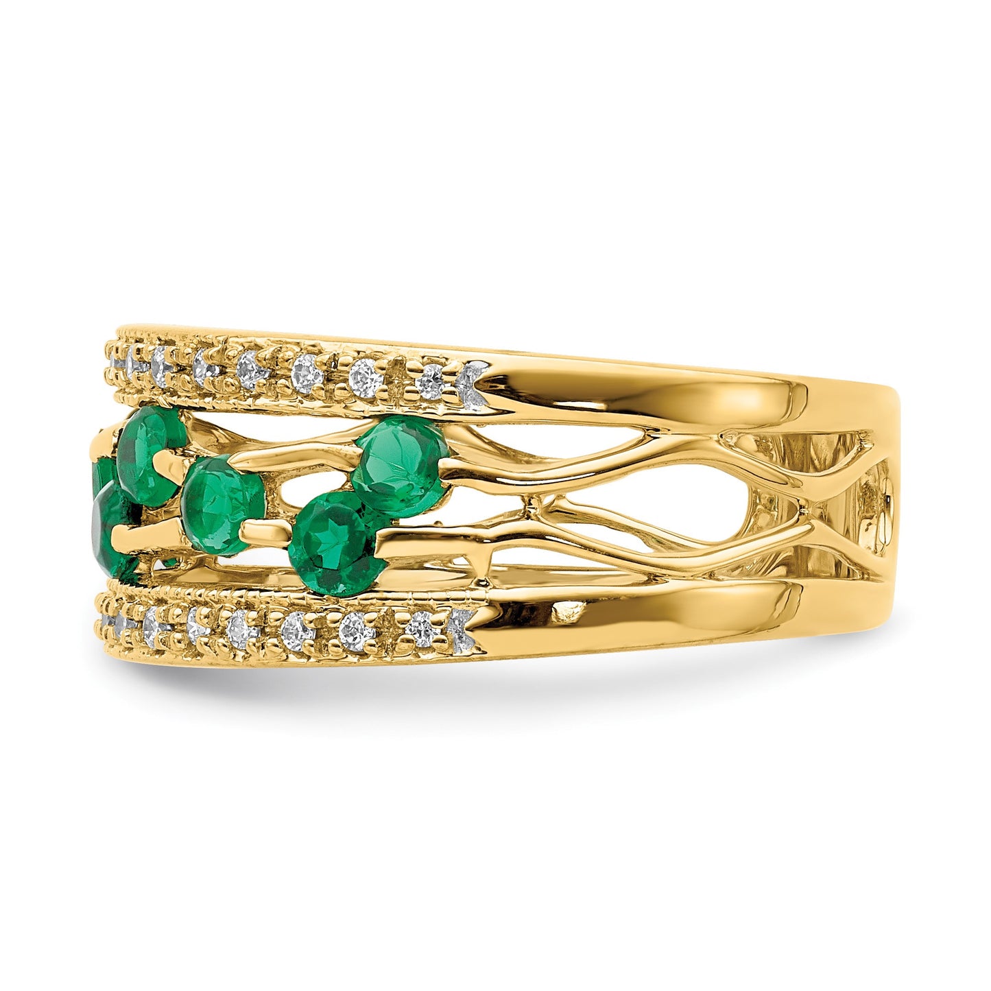 14k Round Emerald and 1/8 carat Diamond Fancy Ring