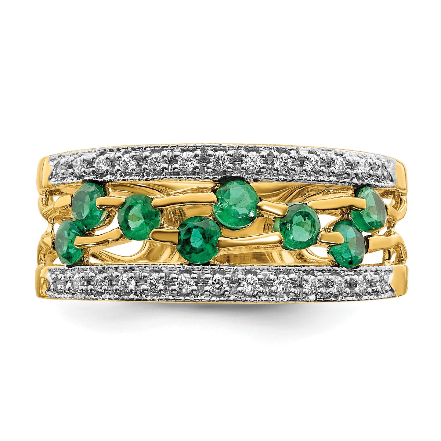 14k Round Emerald and 1/8 carat Diamond Fancy Ring