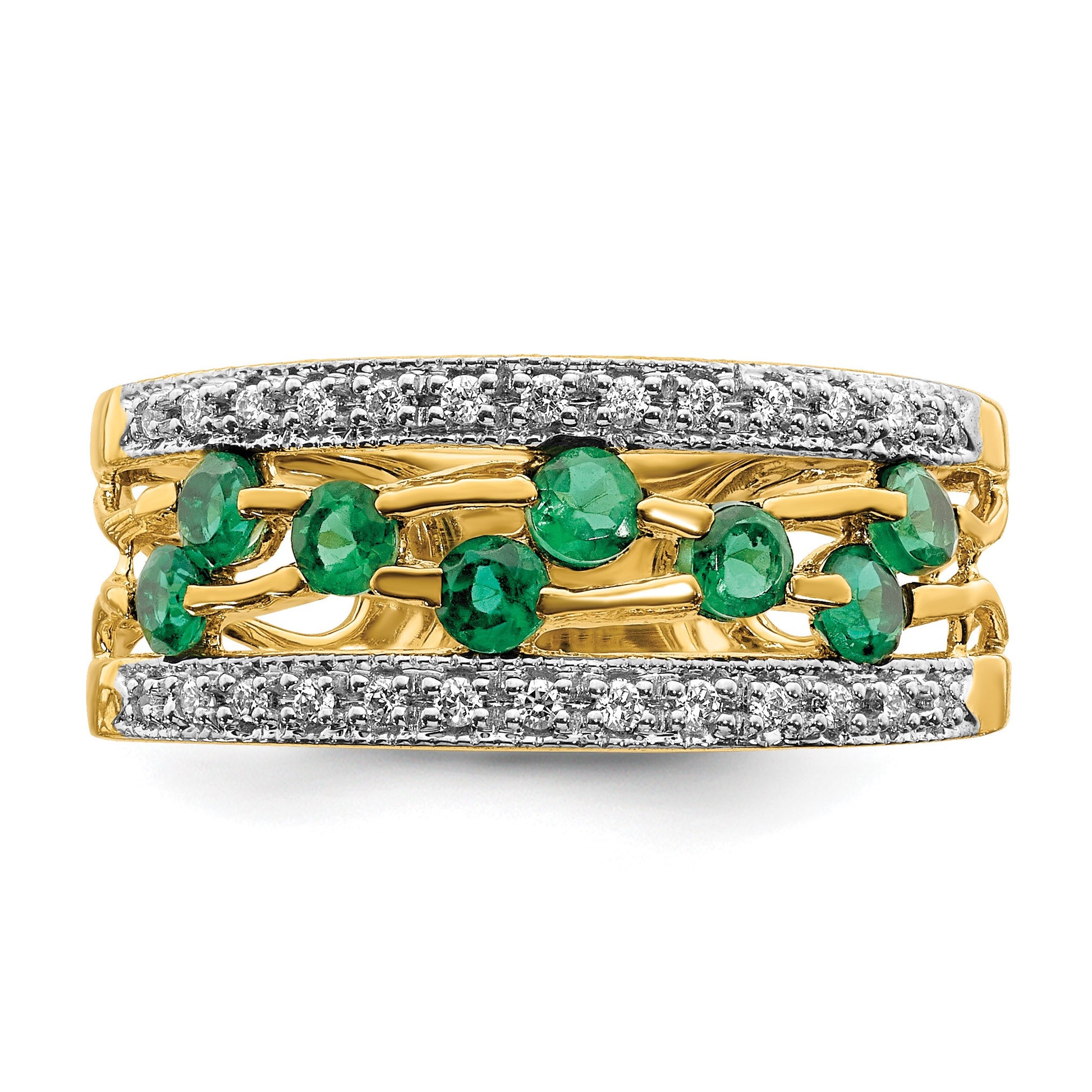 14k Round Emerald and 1/8 carat Diamond Fancy Ring