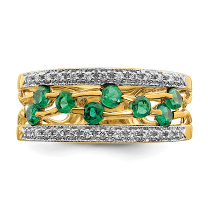 14k Round Emerald and 1/8 carat Diamond Fancy Ring