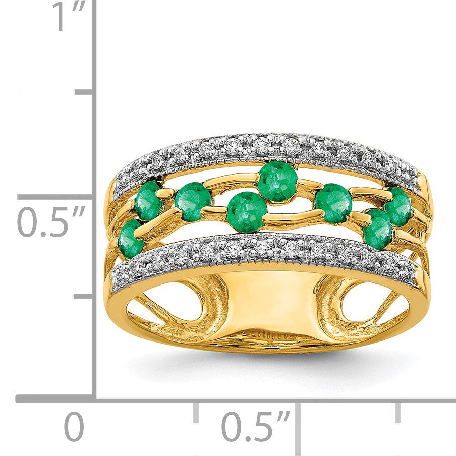 14k Round Emerald and 1/8 carat Diamond Fancy Ring