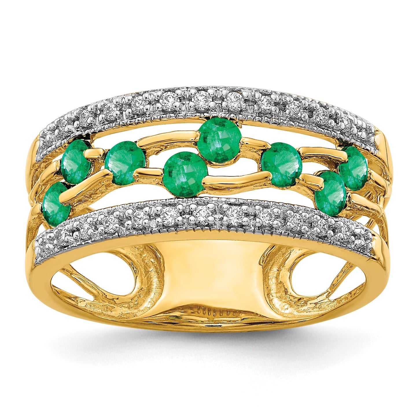 14k Round Emerald and 1/8 carat Diamond Fancy Ring