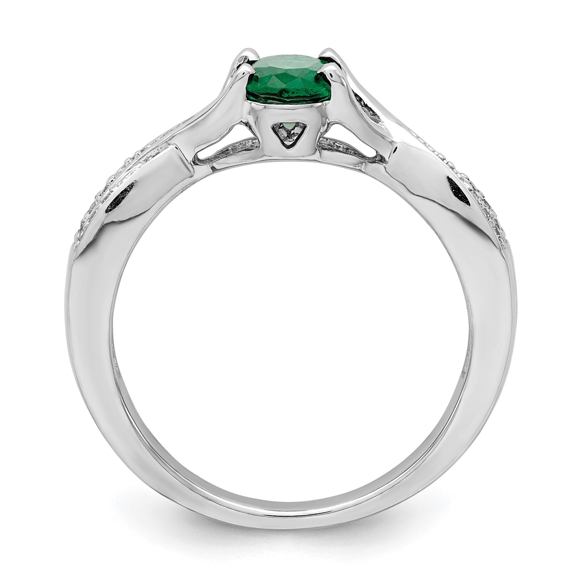 14k White Gold 7x5mm Oval Emerald and 1/15 carat Diamond Ring